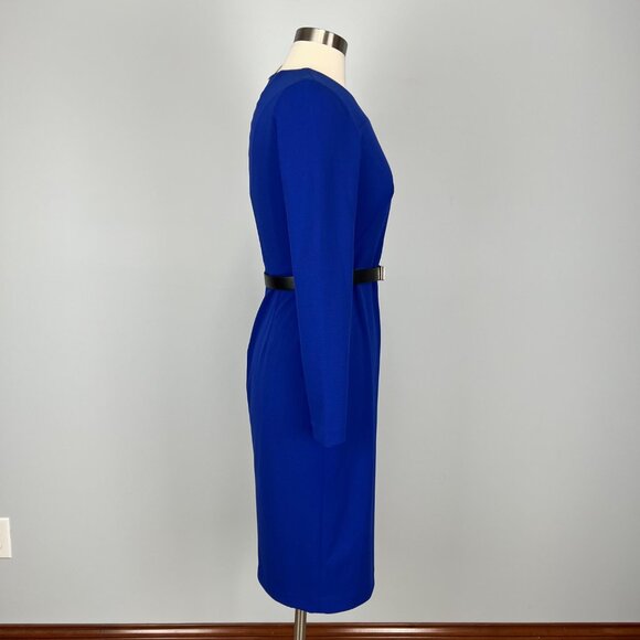 Calvin Klein Womens Blue Long Sleeve Sheath Dress Belted Keyhole Neck size 6 - Picture 5 of 12